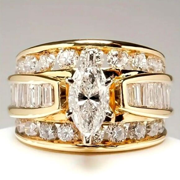 Triple-Row Cubic Zirconia Ring Size 9 - Picture 1 of 11